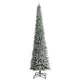12’ Flocked Pencil Artificial Christmas Tree with 1000 Clear Lights and 1819 Bendable Branches from Nearly Natural