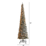 12’ Flocked Pencil Artificial Christmas Tree with 1000 Clear Lights and 1819 Bendable Branches from Nearly Natural