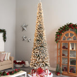 12’ Flocked Pencil Artificial Christmas Tree with 1000 Clear Lights and 1819 Bendable Branches from Nearly Natural