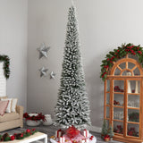 12’ Flocked Pencil Artificial Christmas Tree with 1000 Clear Lights and 1819 Bendable Branches from Nearly Natural