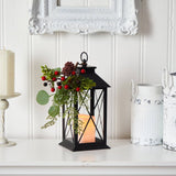 12" Holiday Berries and Greenery Metal Lantern Table Christmas Arrangement with LED Candle Included" from Nearly Natural