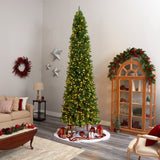 12’ Slim Green Mountain Pine Artificial Christmas Tree with 1100 Clear LED Lights and 3235 Tips from Nearly Natural