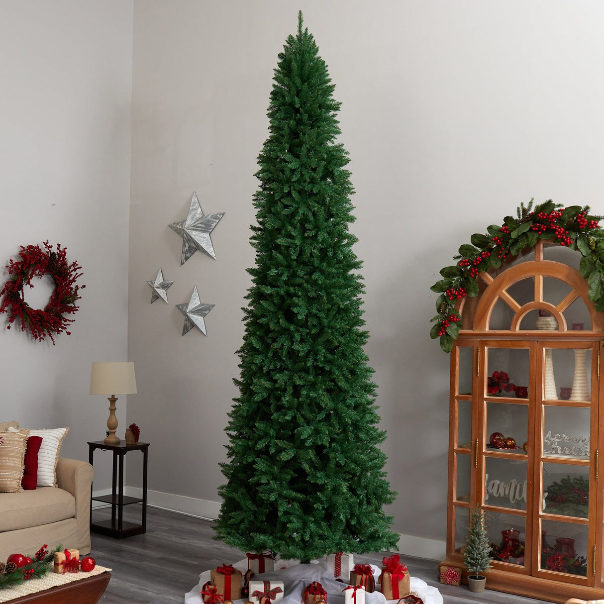 12’ Slim Green Mountain Pine Artificial Christmas Tree with 3235 Bendable Branches from Nearly Natural