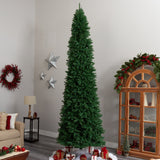 12’ Slim Green Mountain Pine Artificial Christmas Tree with 3235 Bendable Branches from Nearly Natural