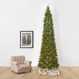 13’ Artificial Slim Green Mountain Pine Christmas Tree with 1360 Warm White LED Lights and 3924 Bendable Branches from Nearly Natural