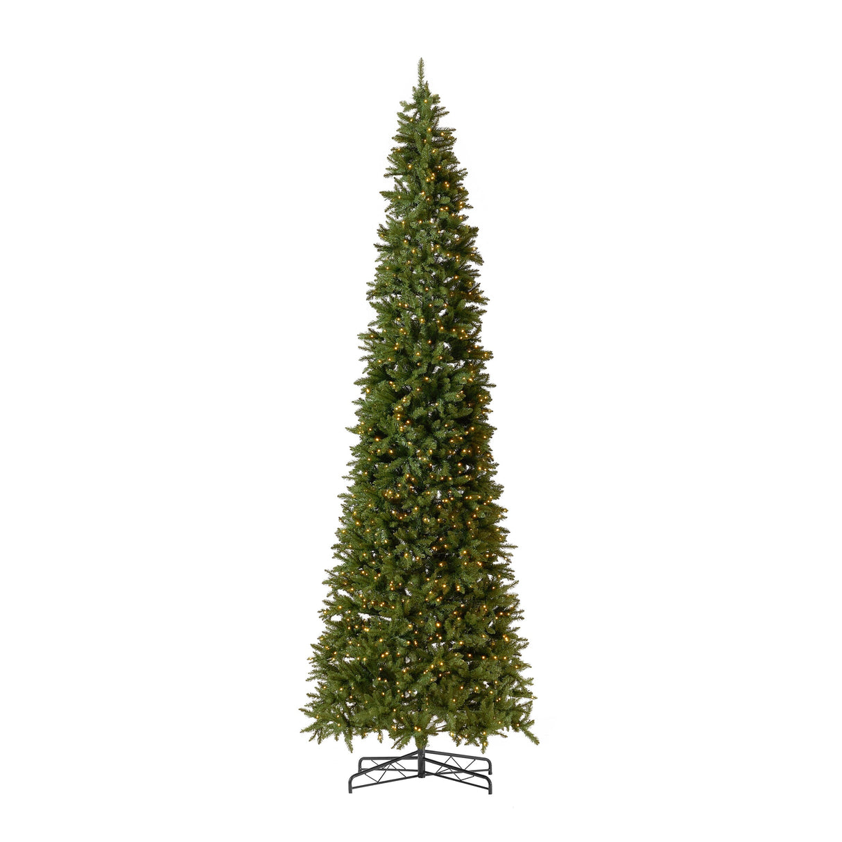 13’ Artificial Slim Green Mountain Pine Christmas Tree with 1360 Warm White LED Lights and 3924 Bendable Branches from Nearly Natural