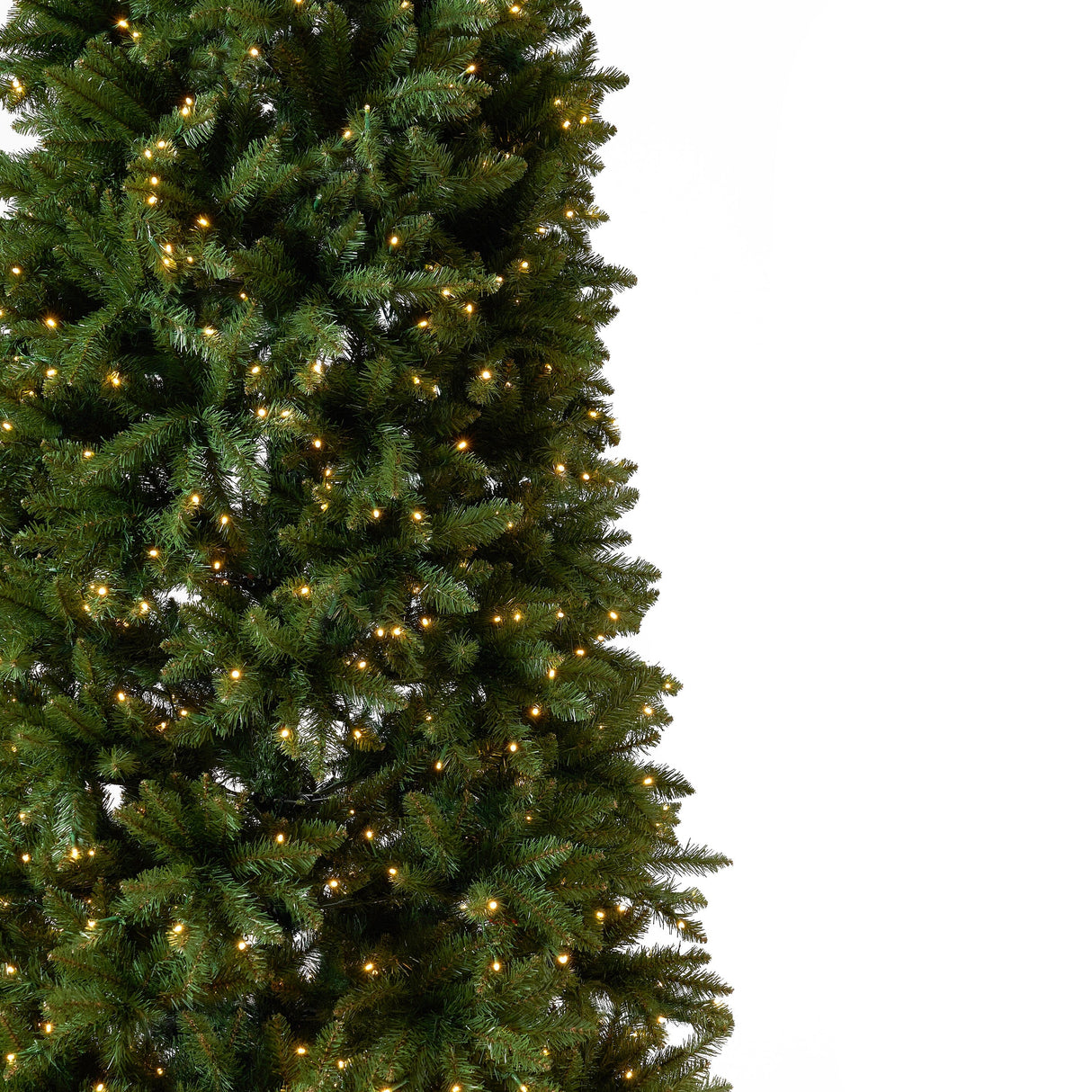 13’ Artificial Slim Green Mountain Pine Christmas Tree with 1360 Warm White LED Lights and 3924 Bendable Branches from Nearly Natural