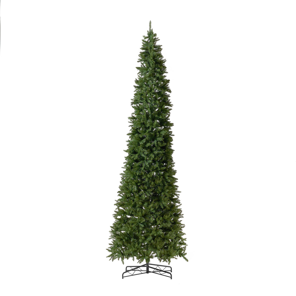 13’ Artificial Slim Green Mountain Pine Christmas Tree with 1360 Warm White LED Lights and 3924 Bendable Branches from Nearly Natural