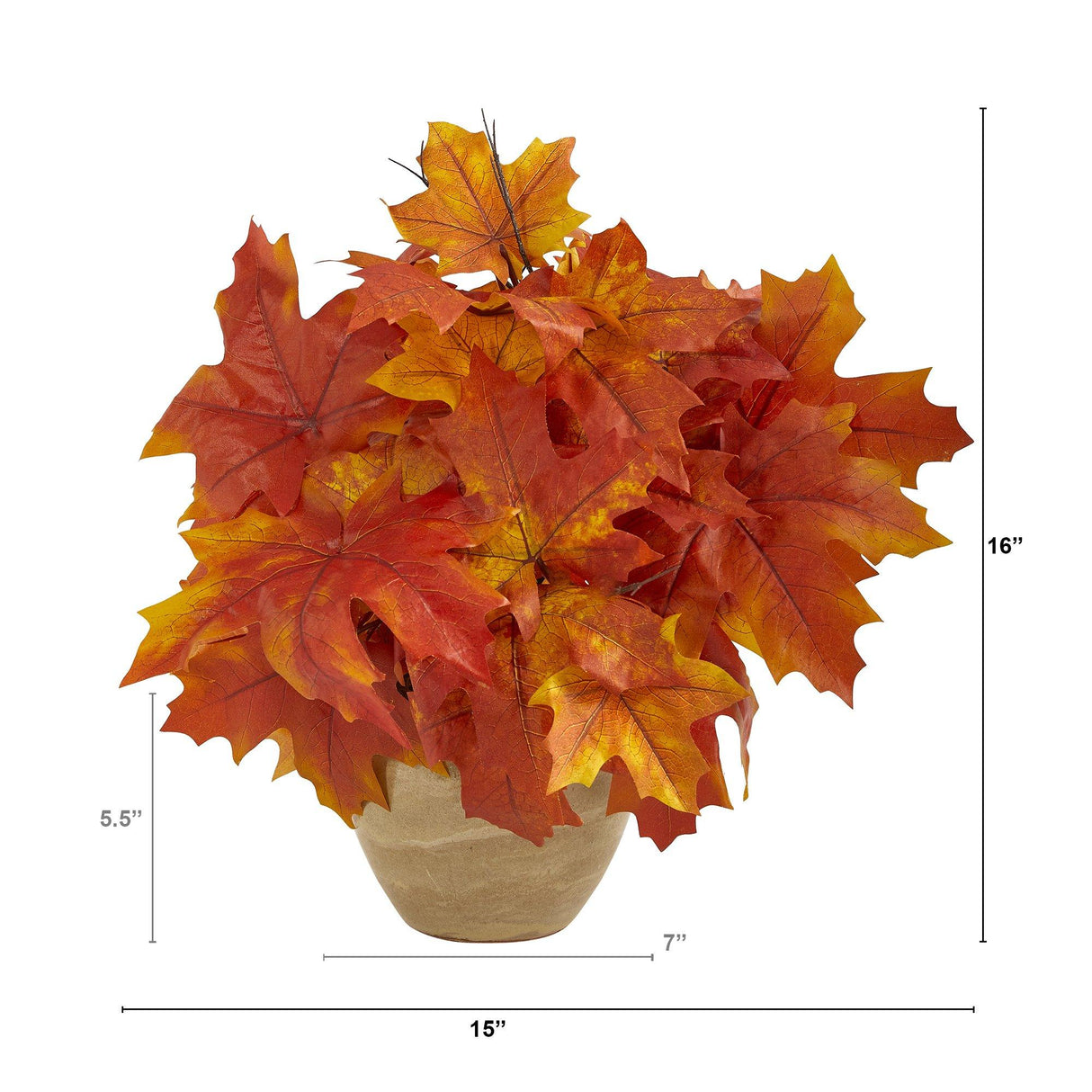 16” Autumn Maple Leaf Artificial Plant in Decorative Planter from Nearly Natural