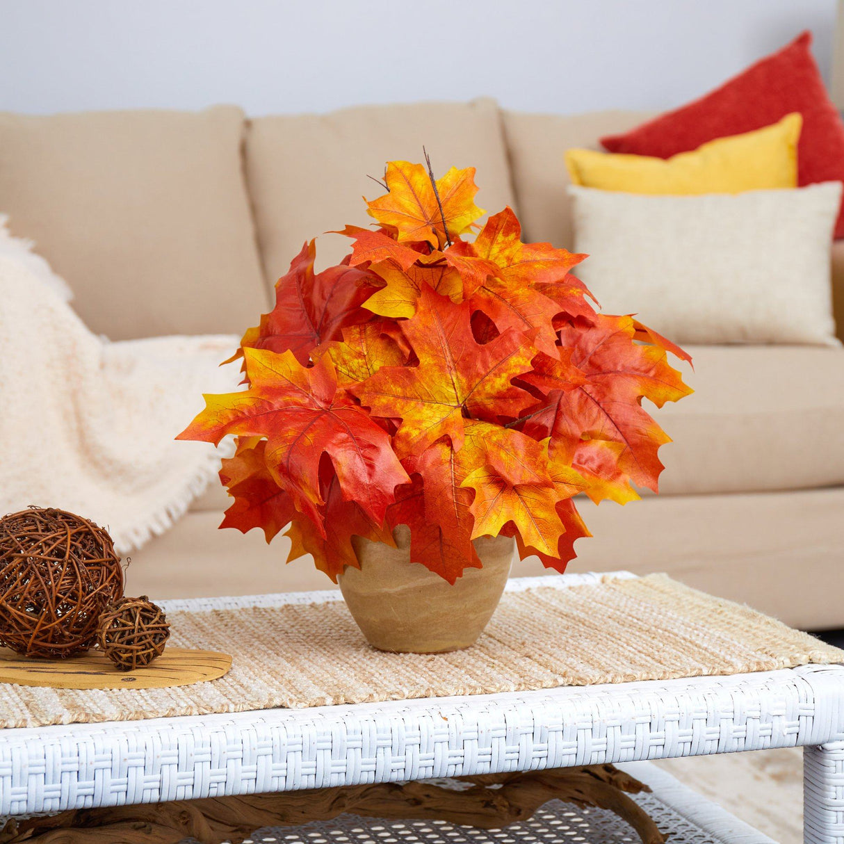 16” Autumn Maple Leaf Artificial Plant in Decorative Planter from Nearly Natural