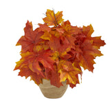 16” Autumn Maple Leaf Artificial Plant in Decorative Planter from Nearly Natural