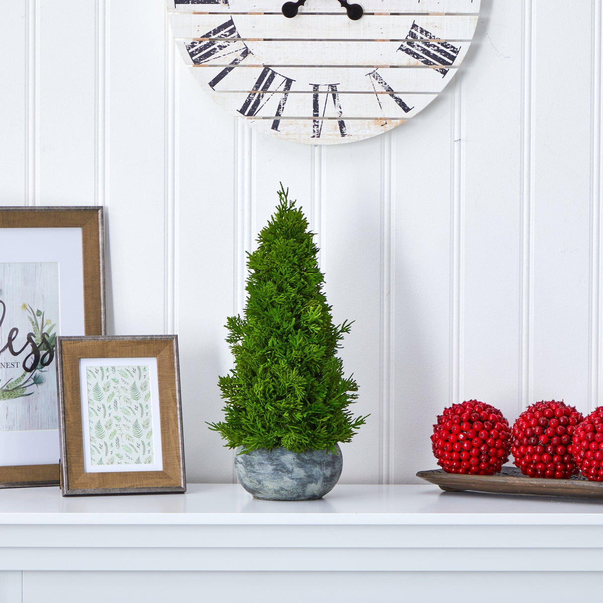 18” Cypress Cone Artificial Christmas Tree in Decorative Planter from Nearly Natural