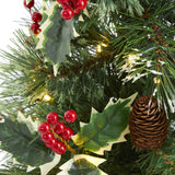 18” Mixed Pine Artificial Christmas Tree with Holly Berries, Pinecones, 35 Clear LED Lights and Burlap Base from Nearly Natural