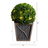 18” UV Resistant Artificial Boxwood Ball Topiary with LED Lights in Decorative Planter (Indoor/Outdoor) from Nearly Natural