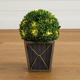 18” UV Resistant Artificial Boxwood Ball Topiary with LED Lights in Decorative Planter (Indoor/Outdoor) from Nearly Natural