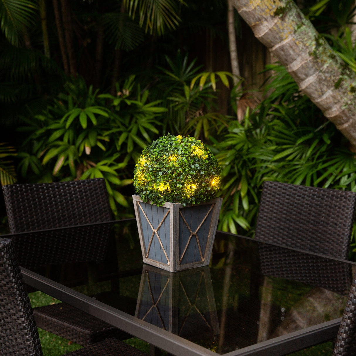18” UV Resistant Artificial Boxwood Ball Topiary with LED Lights in Decorative Planter (Indoor/Outdoor) from Nearly Natural