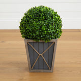 18” UV Resistant Artificial Boxwood Ball Topiary with LED Lights in Decorative Planter (Indoor/Outdoor) from Nearly Natural