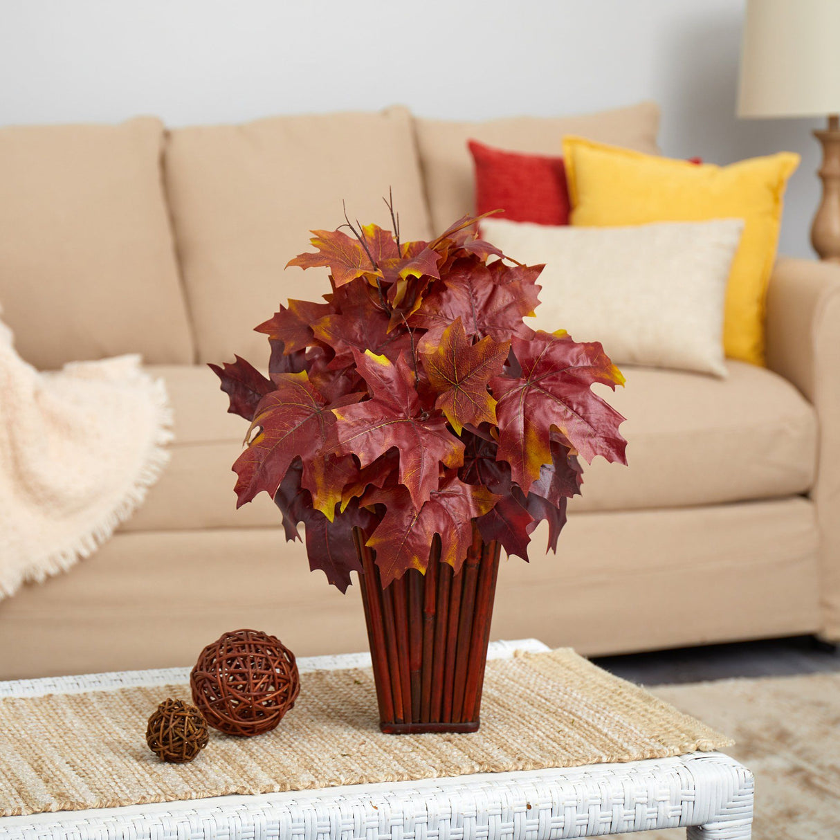 19” Autumn Maple Leaf Artificial Plant in Decorative Planter from Nearly Natural