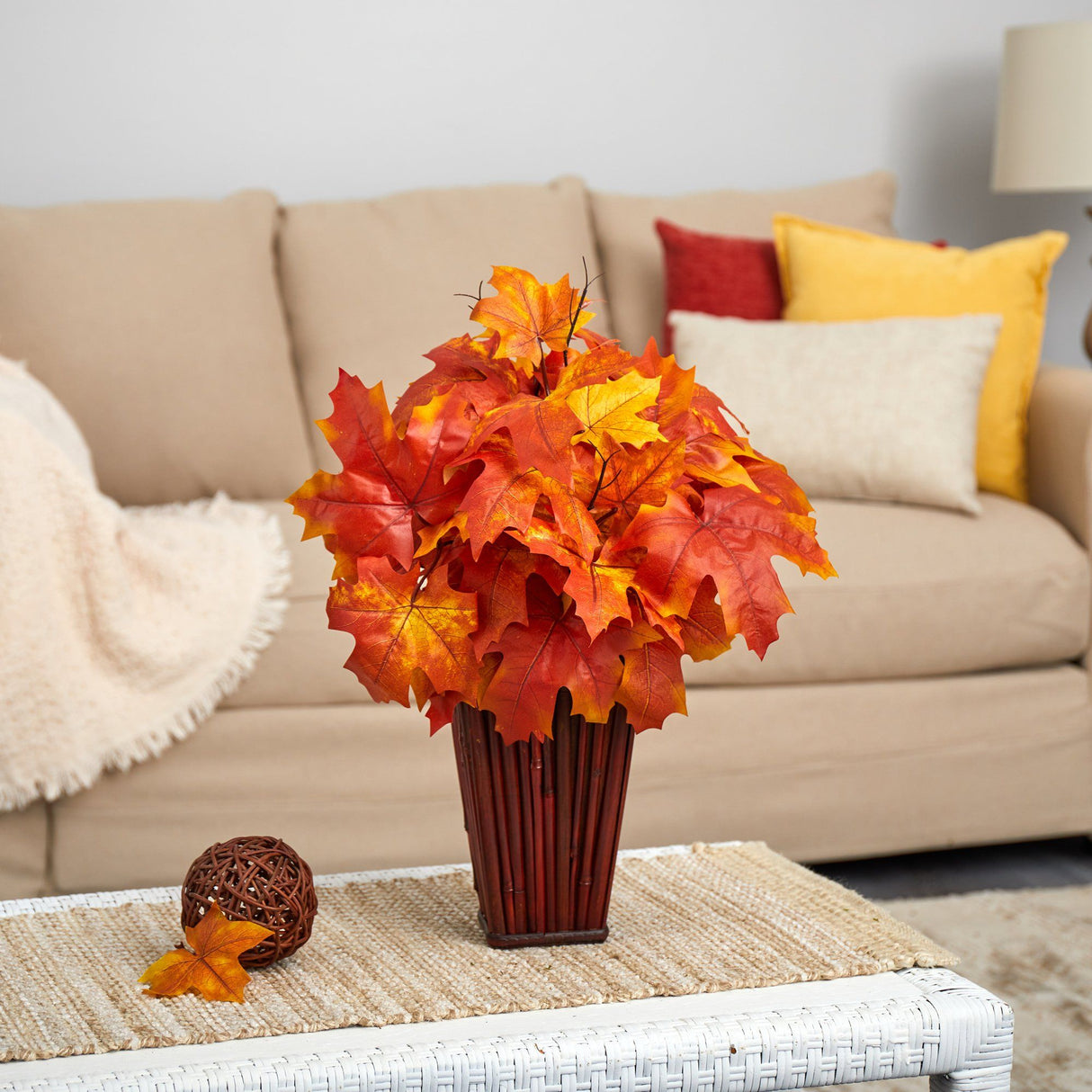 19” Autumn Maple Leaf Artificial Plant in Decorative Planter from Nearly Natural
