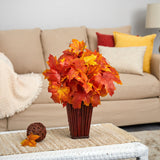 19” Autumn Maple Leaf Artificial Plant in Decorative Planter from Nearly Natural