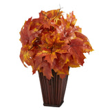 19” Autumn Maple Leaf Artificial Plant in Decorative Planter from Nearly Natural