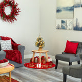 2' Flocked Artificial Christmas Tree with 30 Clear Lights, 73 Bendable Branches, Pine Cones and Berries from Nearly Natural