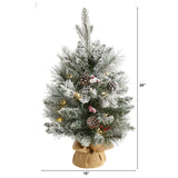 2' Flocked Artificial Christmas Tree with 30 Clear Lights, 73 Bendable Branches, Pine Cones and Berries from Nearly Natural