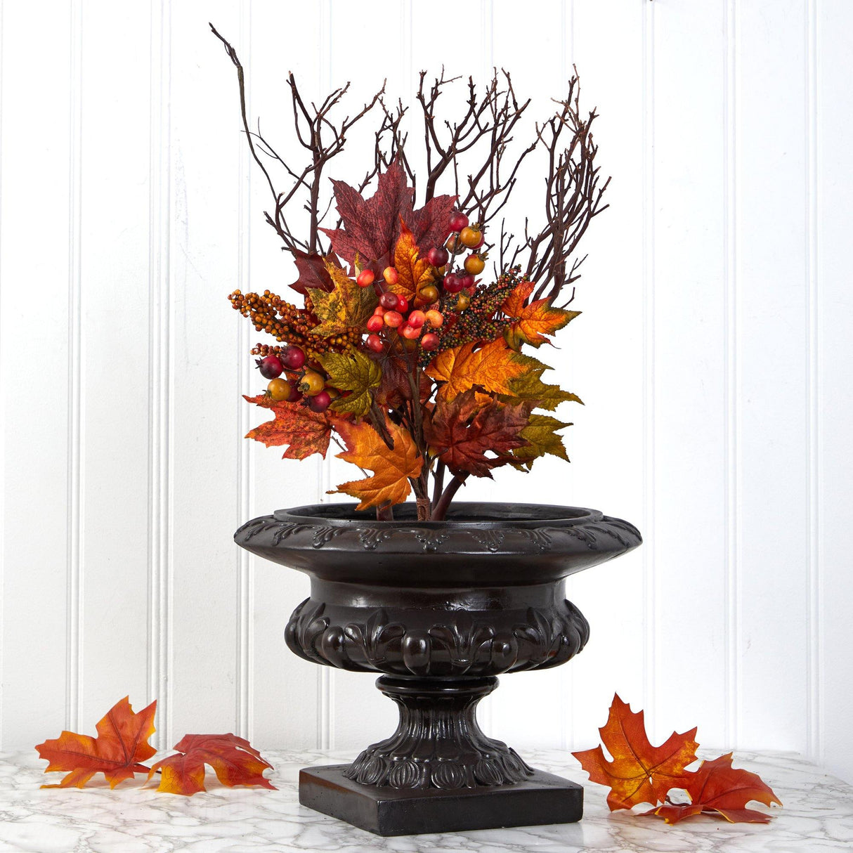 20” Maple Leaf and Berries Artificial Flower Bouquet (Set of 3) from Nearly Natural