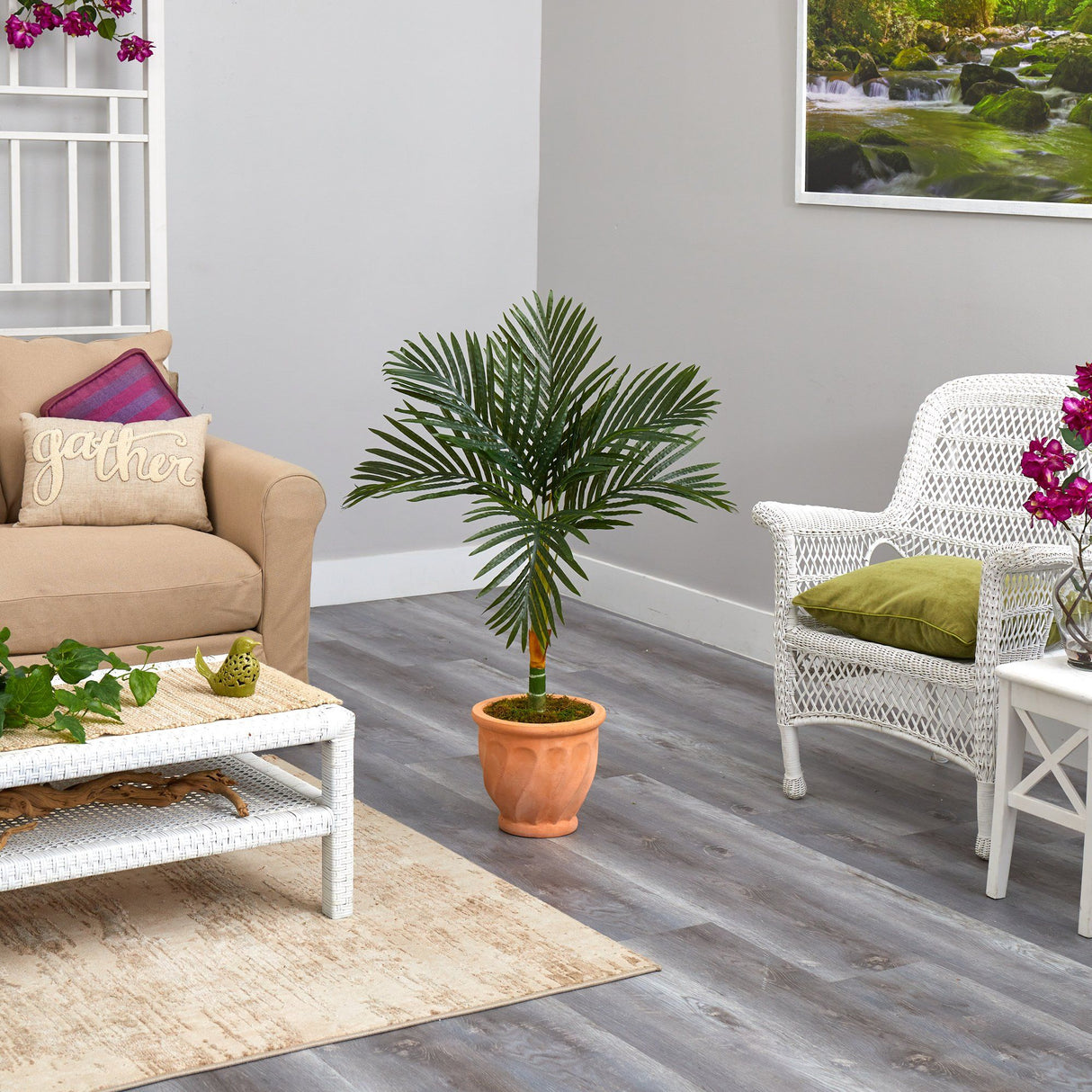 Golden Cane 3.5’ Artificial Palm Tree in Terra-Cotta Planter from Nearly Natural