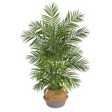 Areca 4' Artificial Palm Branches in Boho Chic Handmade Cotton & Jute Gray Woven Planter from Nearly Natural