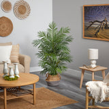 Areca 4' Artificial Palm Branches in Boho Chic Handmade Cotton & Jute Gray Woven Planter from Nearly Natural