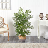 Areca 4' Artificial Palm Branches in Boho Chic Handmade Cotton & Jute Gray Woven Planter from Nearly Natural