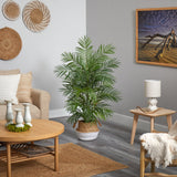 Areca 4' Artificial Palm in Boho Chic Handmade Cotton & Jute White Woven Planter from Nearly Natural