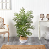 Areca 4' Artificial Palm in Boho Chic Handmade Cotton & Jute White Woven Planter from Nearly Natural