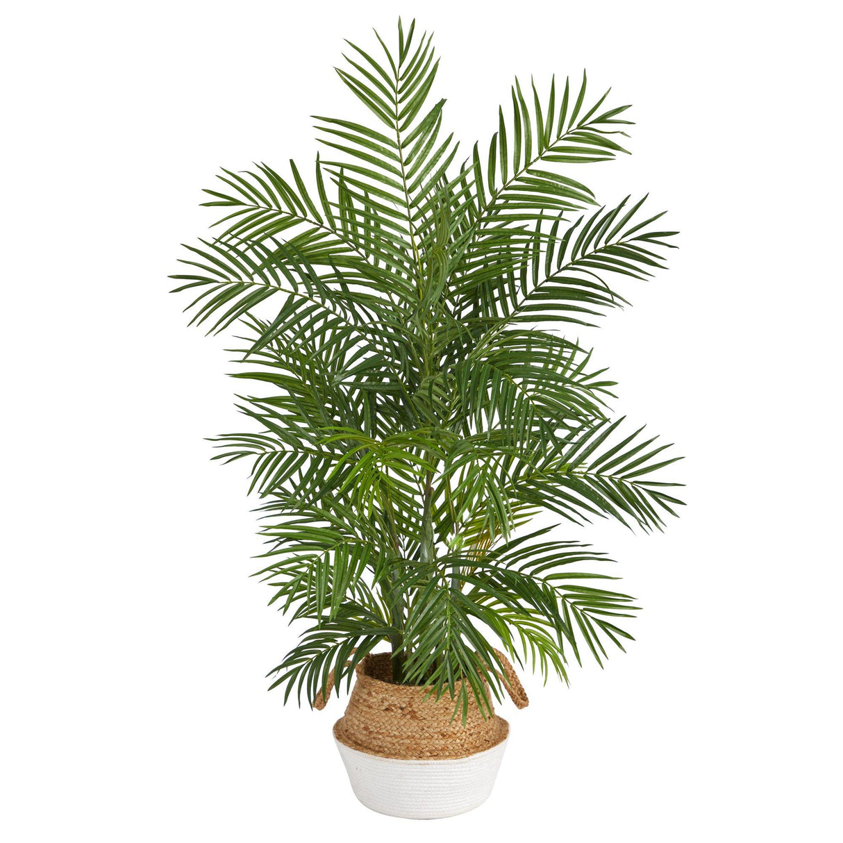 Areca 4' Artificial Palm in Boho Chic Handmade Cotton & Jute White Woven Planter from Nearly Natural
