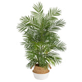 Areca 4' Artificial Palm in Boho Chic Handmade Cotton & Jute White Woven Planter from Nearly Natural