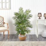 Areca 4' Artificial Palm in Boho Chic Handmade Natural Cotton Woven Planter with Tassels from Nearly Natural