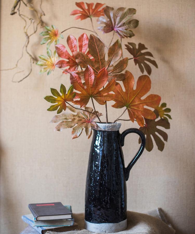 Artificial Fatsia Leaf in Autumn Red 32" Tall Faux From Rustic Reach