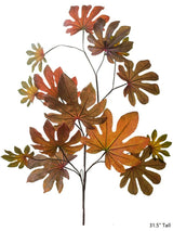 Artificial Fatsia Leaf in Autumn Red 32" Tall Faux From Rustic Reach