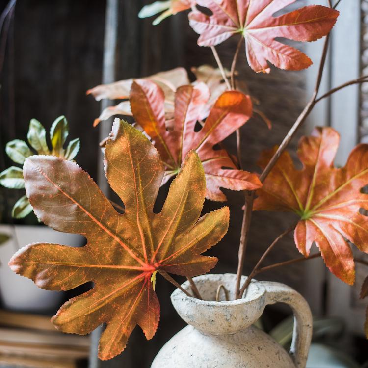 Artificial Fatsia Leaf in Autumn Red 32" Tall Faux From Rustic Reach