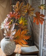 Artificial Fatsia Leaf in Autumn Red 32" Tall Faux From Rustic Reach