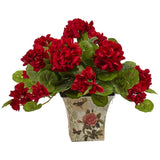 Geranium Flowering Silk Plant with Floral Planter (Set of 2) from Nearly Natural