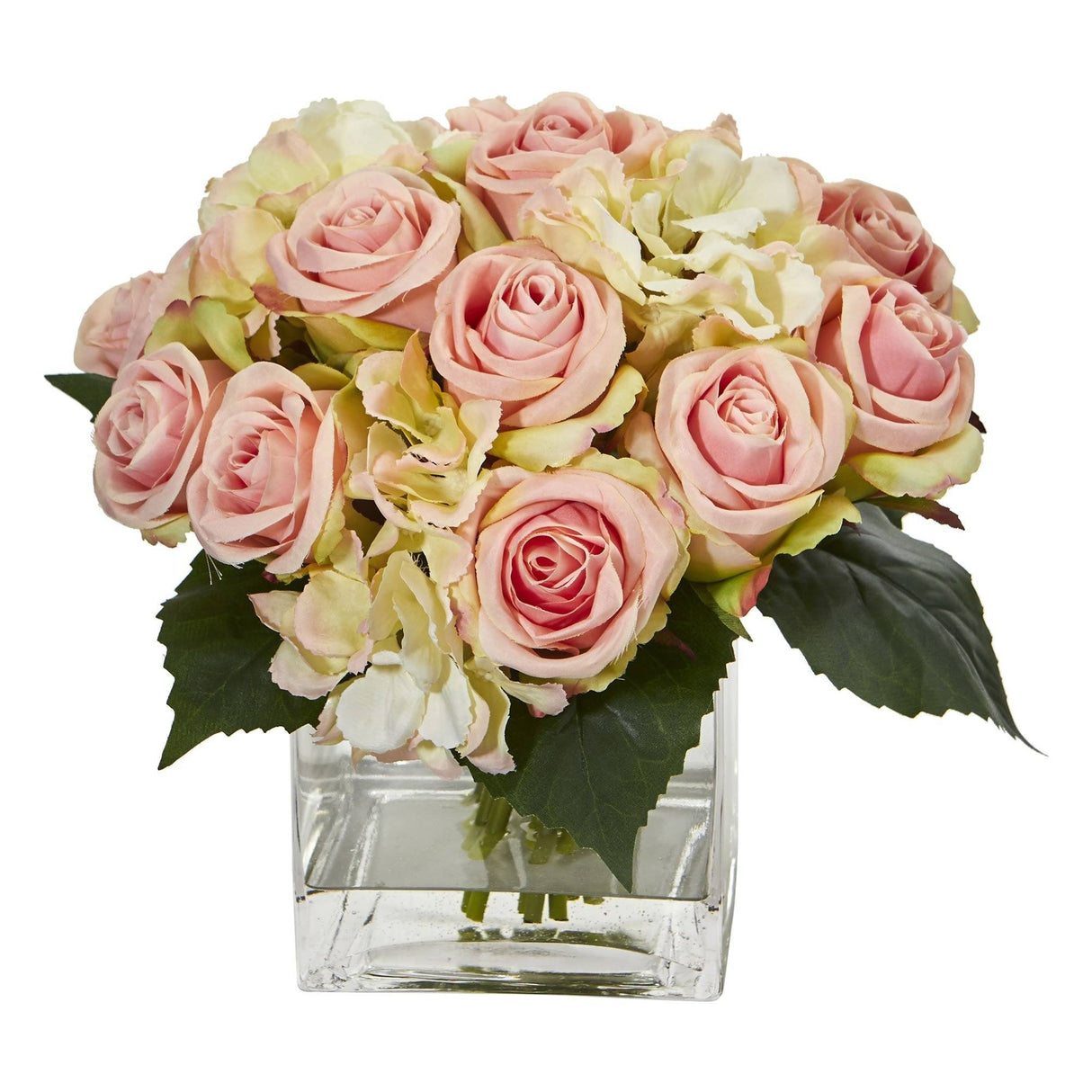 Rose and Hydrangea Bouquet Artificial Arrangement in Vase from Nearly Natural