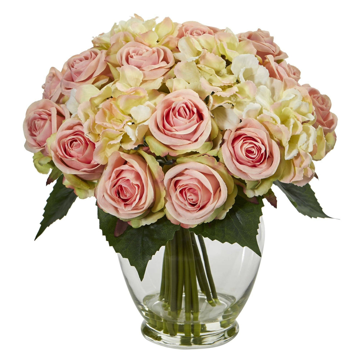 Rose and Hydrangea Bouquet Artificial Arrangement from Nearly Natural