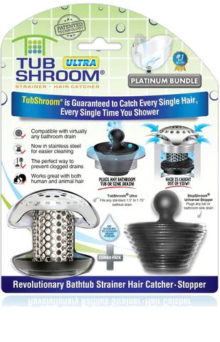 TubShroom Ultra (Stainless) Plus StopShroom® Plug Combo for Tub Drains from TubShroom.com