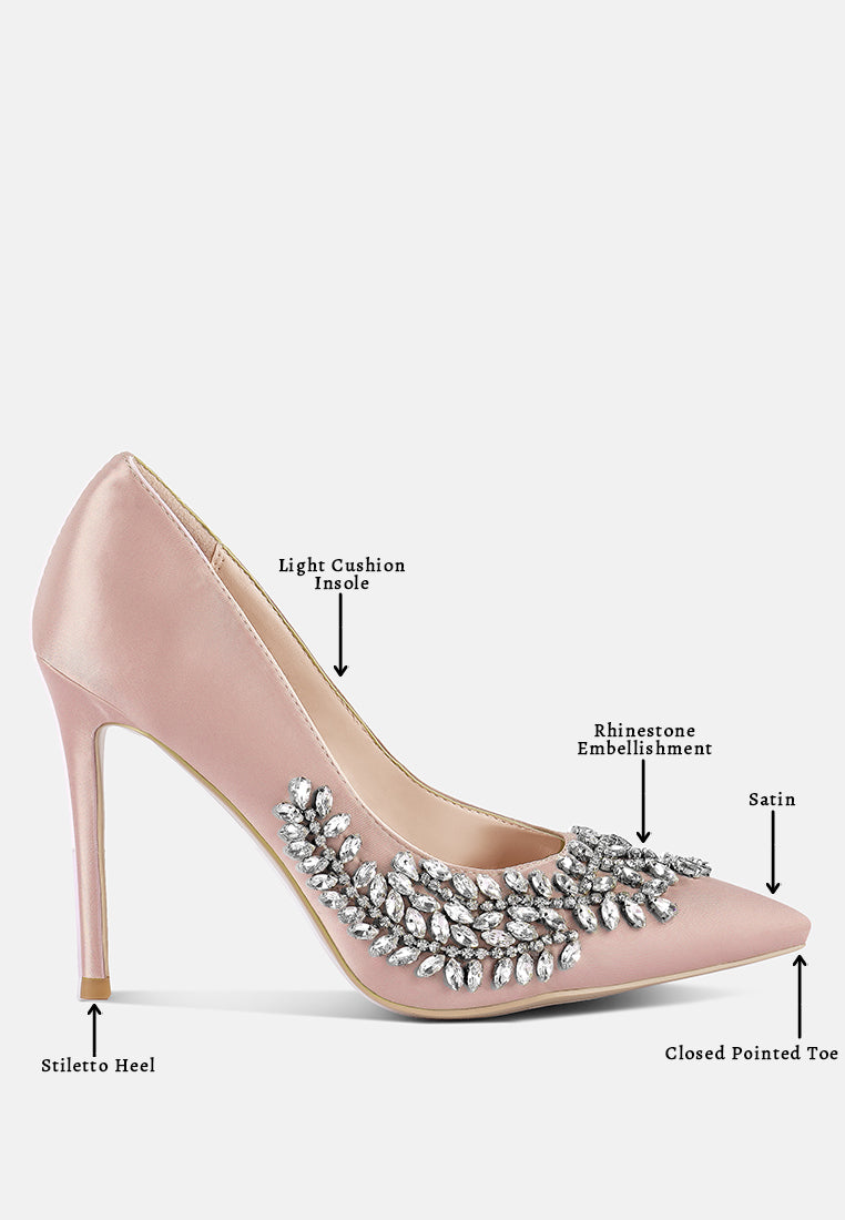 Ashlyn Rhinestones Embellished Satin Stiletto Pumps from London Rag International
