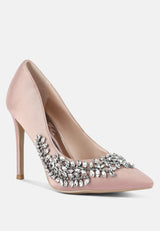 Ashlyn Rhinestones Embellished Satin Stiletto Pumps from London Rag International