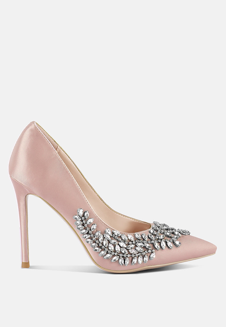 Ashlyn Rhinestones Embellished Satin Stiletto Pumps from London Rag International