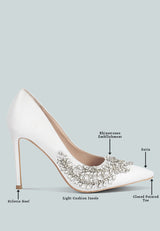 Ashlyn Rhinestones Embellished Satin Stiletto Pumps from London Rag International