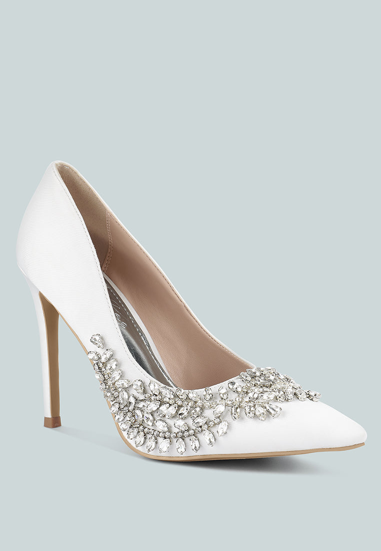 Ashlyn Rhinestones Embellished Satin Stiletto Pumps from London Rag International